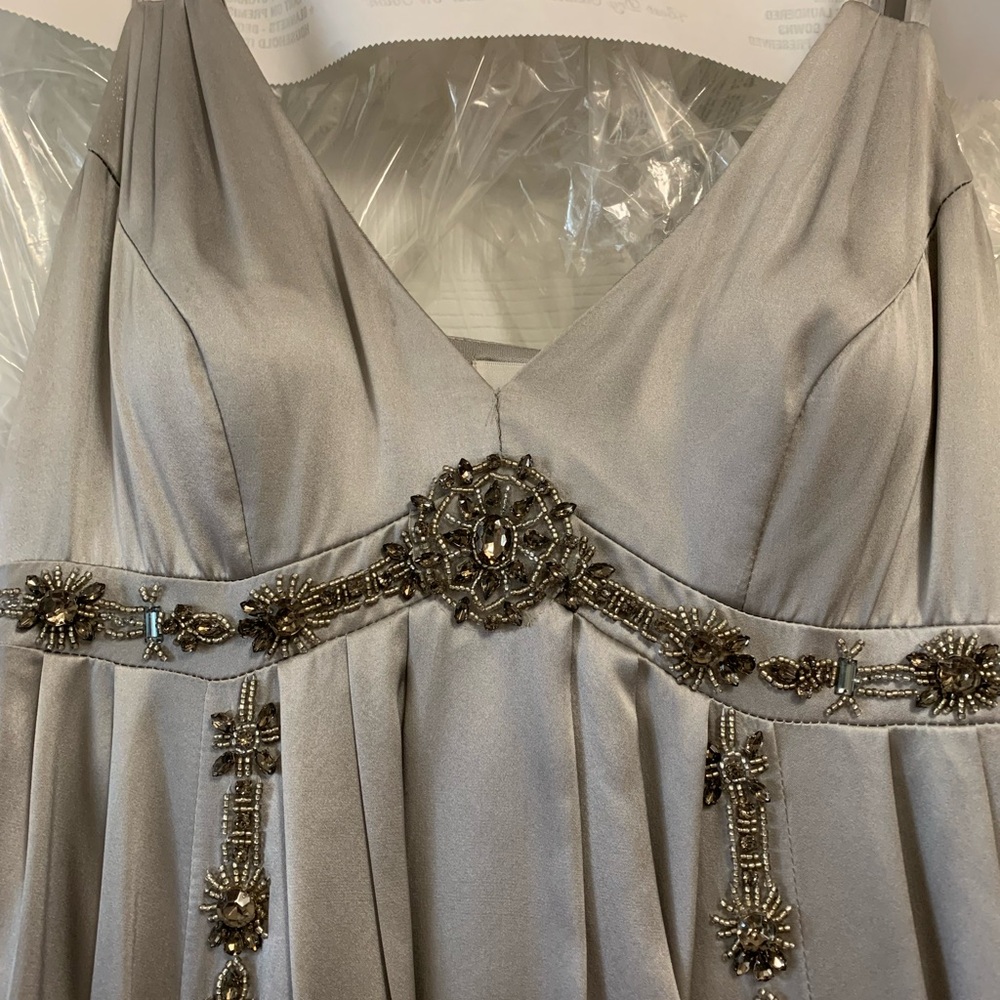 Grey silk with beading size 0 dress .